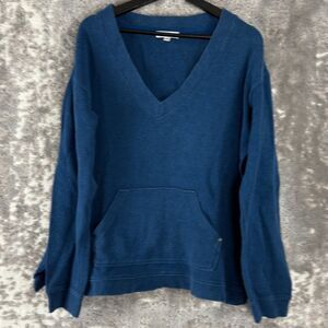 Orvis Men Size L Casual V Neck Pocket Sweater Blue Long Sleeve Pullover Cotton